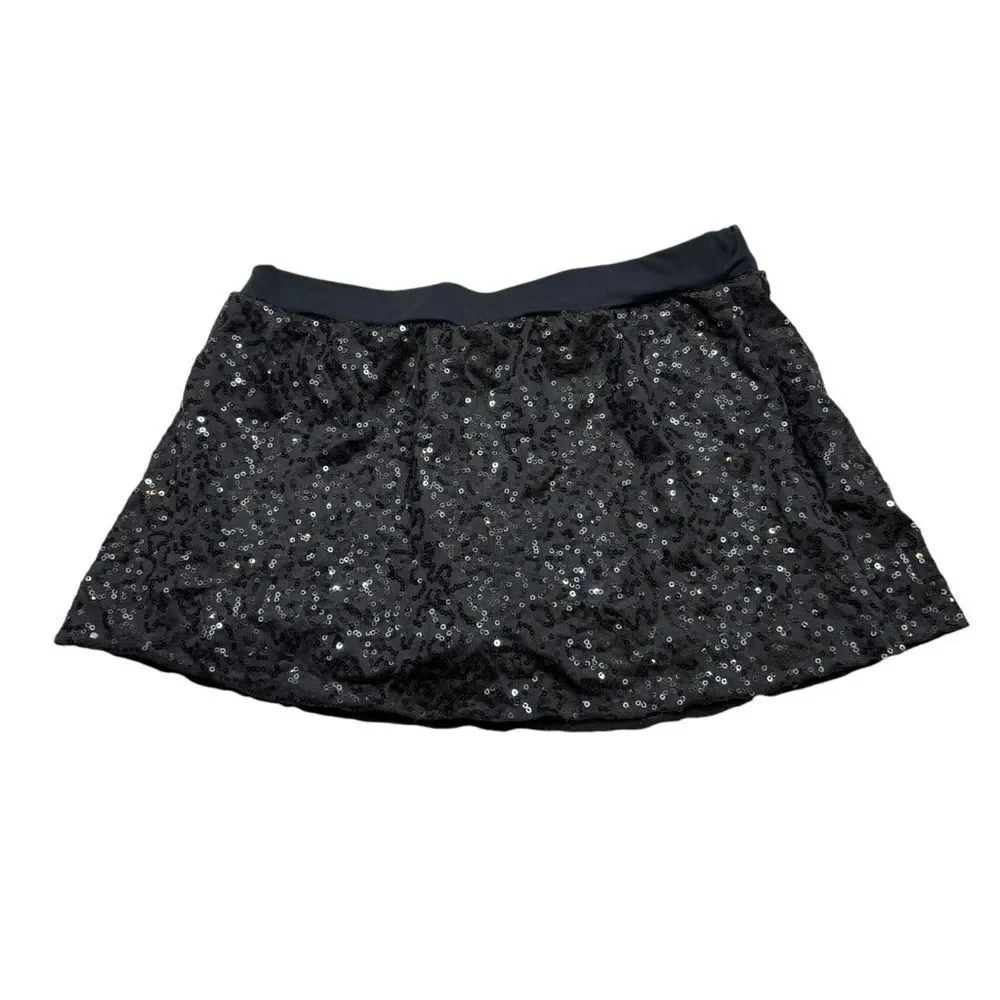 Balera Brand Black Sequin Skater Skirt with Shorts Lining Adult Small‎